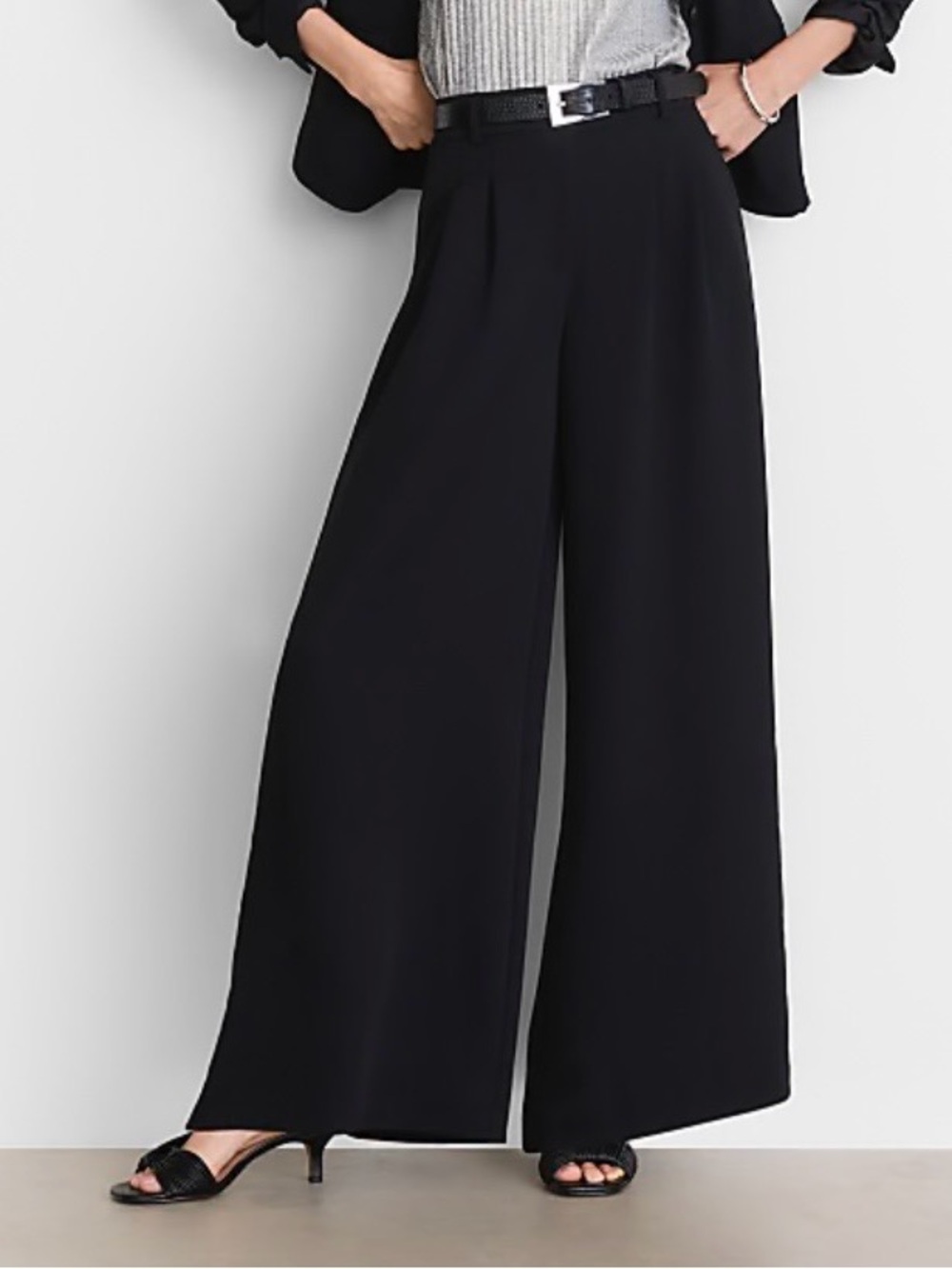LOFT Versa Crepe Drape Black Wide-Leg Pants